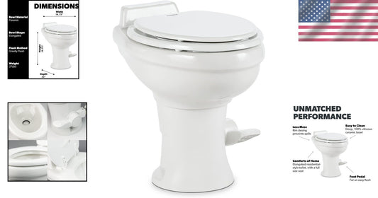 320 Series Standard Height RV Toilet - Water-Efficient Ceramic Design