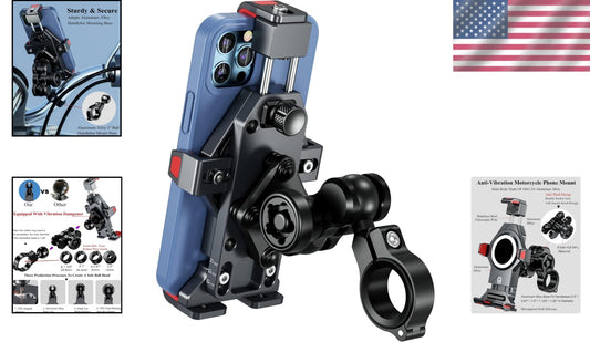 Aluminum Motorcycle Phone Mount - Vibration Dampener & Quick Lock for 4.7-7.2...