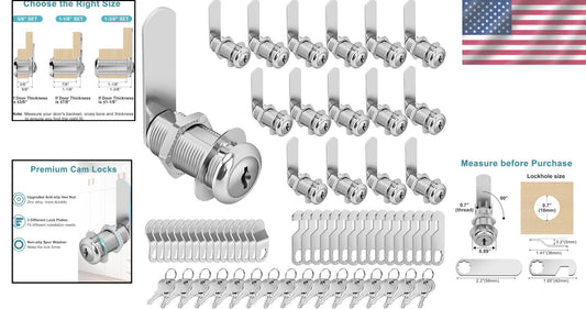 16-Piece Keyed Alike Cabinet Cam Lock Set with Chrome Finish - Secure Your Space