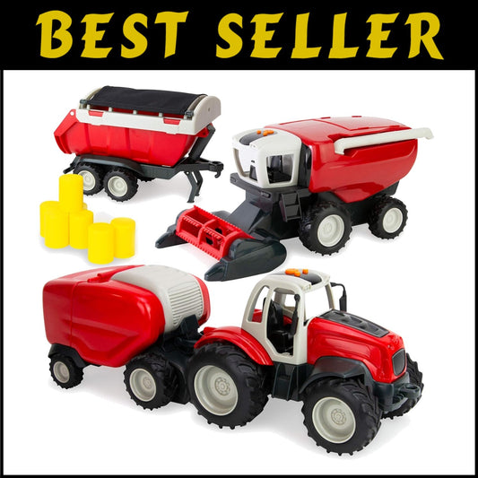 Farm Toy Tractor & Harvester Playset - 18 Pc Interactive Learning Fun for Kids