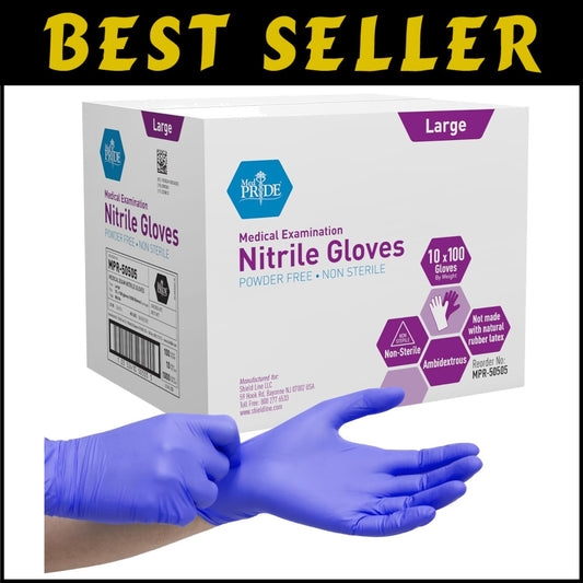 1000 Count Large Powder-Free Nitrile Exam Gloves - Strong & Versatile Protection