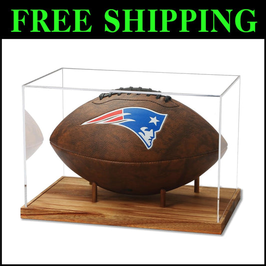 Premium Acrylic Football Display Case with Wood Stand - No Assembly Required