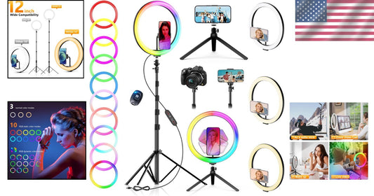 12'' Selfie Ring Light with 73'' Tripod - 38 Color Modes & Dimmable Brightness