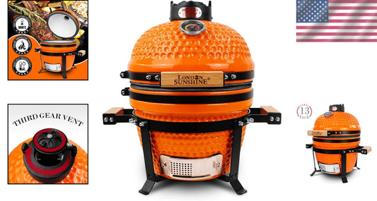 Cadet Series Orange Ceramic Charcoal Grill Smoker - Easy Assembly and Portable
