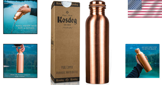 Rustic 34oz Copper Water Bottle - Handmade & Leak-Proof for Health Enthusiasts