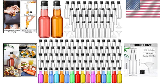 120 Pcs Black Mini Liquor Bottles with Funnels - 2 Oz Airtight Party Favors