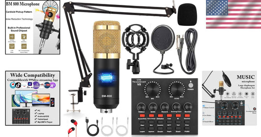 Professional Podcast Bundle with Noise Reduction Mic and Adjustable Arm Stand