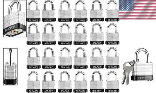 Laminated Steel Padlock Set - 24 Heavy Duty Indoor/Outdoor Locks Included