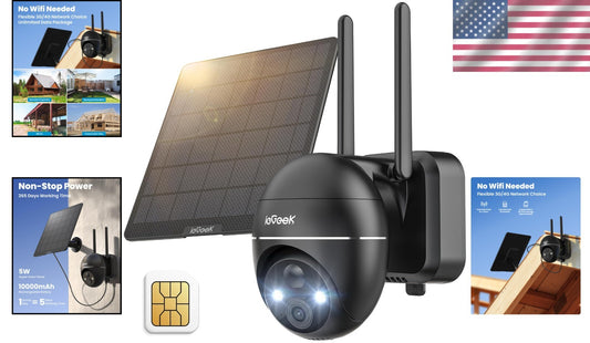 4G LTE Solar-Powered Outdoor Camera with 2K Night Vision & 360° PTZ Flexibility