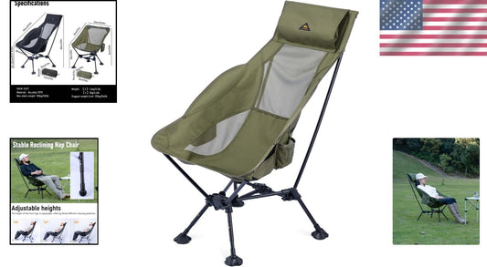 Breathable High-Back Folding Chair with Anti-Sinking Feet - Perfect for Outdoors