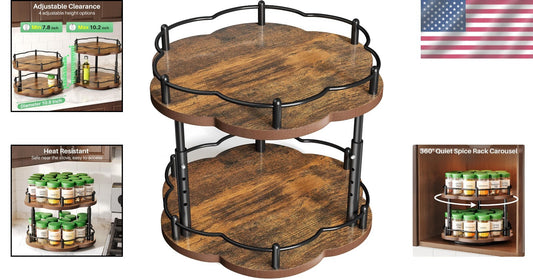 Adjustable Height Lazy Susan Spice Organizer for Cabinet - Unique Flower Design