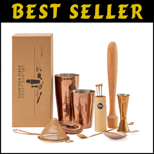 14-Piece Professional Bartender Set with Antique Copper Barware - Perfect Gift