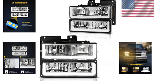 LED Headlight Assembly for 1990-1999 Chevy/GMC C/K & Suburban with DRL