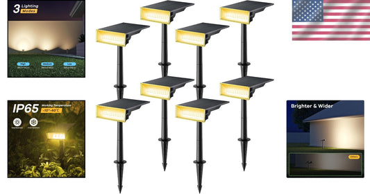 Durable Solar Powered Spotlights - 8 Pack of Adjustable 3000K Outdoor Lighting