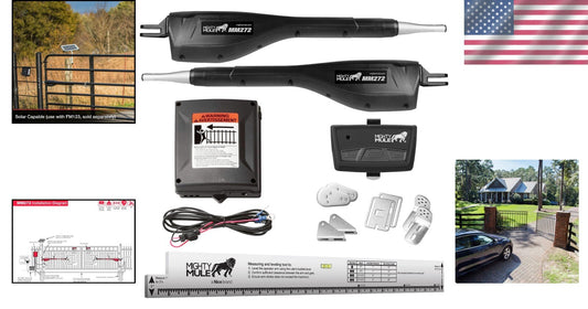 Dual Swing Gate Opener Kit with 3-Button Remote & Installation Ruler - Black