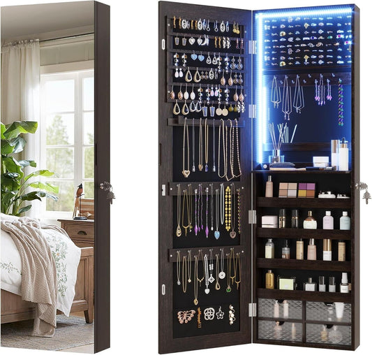 Modern 47.2" Jewelry Storage Cabinet with Full-Length Mirror & Built-in Lighting