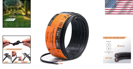 Flexible 16/2 Low Voltage Landscape Wire - 100FT, Ideal for DIY Outdoor Lighting