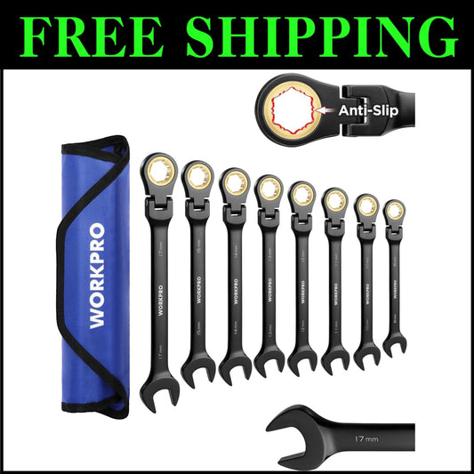 Durable 8-Piece Metric Ratcheting Wrench Set with 72 Teeth & Rolling Pouch