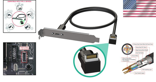Secure USB-C Internal Extension Adapter with Gold-Plated Connections - 80cm