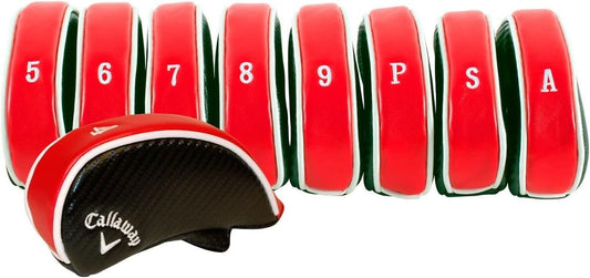 Durable Red-Black Faux Leather Golf Iron Covers - 9 Stylish Club Protectors