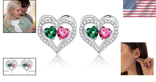 925 Sterling Silver Double Birthstone Heart Earrings - Meaningful Gifts for W...