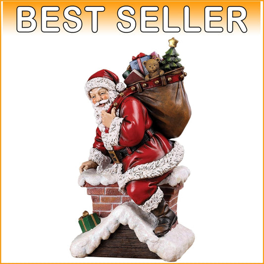 Charming Santa Claus Climbing Down Chimney 11-Inch Holiday Figurine