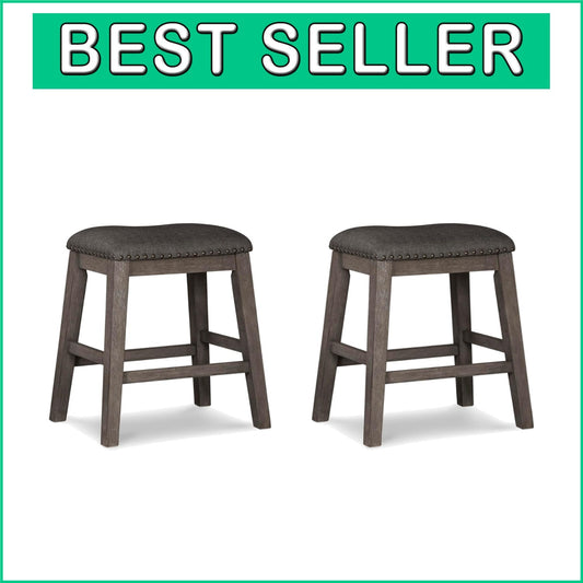 Caitbrook Rustic Gray Counter Height Upholstered Barstools - Set of 2