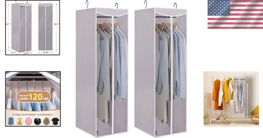 2-Pack Large Hanging Garment Bag with Zipper - Dust-Proof Clothes Protector