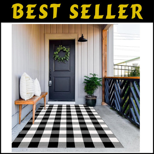 Durable Cotton Buffalo Plaid Doormat, 72x48 Inches - Water-Resistant & Easy Care