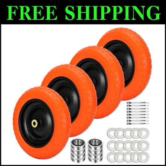 Premium 13" Solid Garden Cart Wheels with Enhanced Stability - Orange Finish