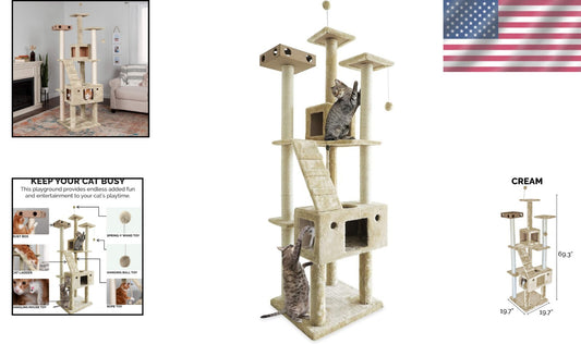 Tall Cat Playground Tower - 69.3" with Double Deck Condos & Scratching Posts