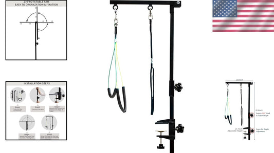 Adjustable Dog Grooming Arm with Clamp and No-Sit Haunch Holder - 35.4 Inches