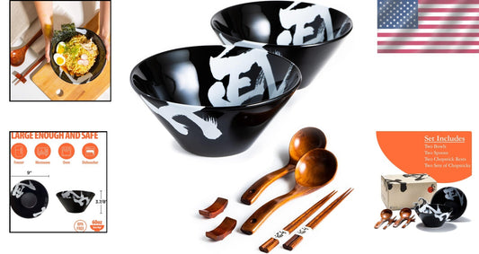 Microwave & Dishwasher Safe Large Ceramic Ramen Bowls - Elegant Japanese Set