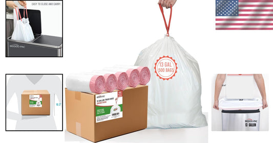 Bulk 500 Count 13 Gallon White Trash Bags - Tear-Resistant Drawstring Liners