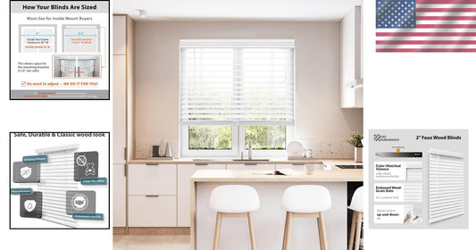 Cordless 2-Inch Faux Wood Blinds in White: 48" W x 60" H - Stylish Functionality