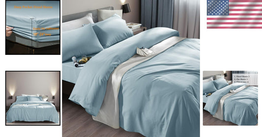 Soft & Cozy 6-Piece Spa Blue Queen Bed Sheet Set - Machine Washable, No Wrinkles