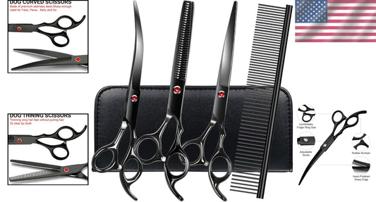 Ergonomic Dog Grooming Scissors Set with Comb - 5 Tools for Perfect Grooming