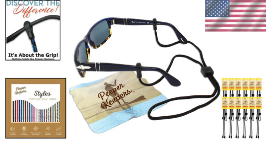 Stylish 12 Pack Adjustable Eyeglass Chains with No-Slip Grips & Microfiber Cloth