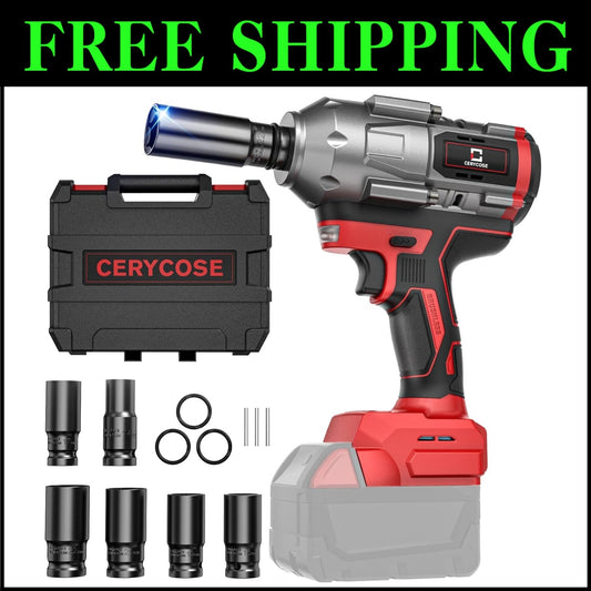 Brushless 1/2 Inch 900 ft-lbs Impact Gun - Complete Set with 6 Sockets & Light