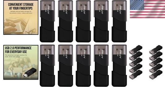 Bulk 10-Pack of 64GB USB 2.0 Drives - Durable with Sliding Collar Design