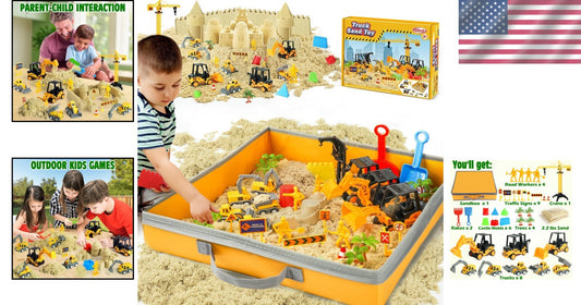 Large 36Pc Construction Sand Play Set with Trucks, Workers & Molding Accessories