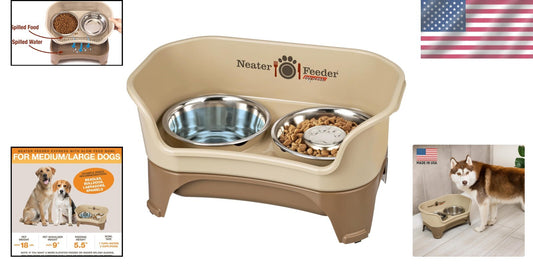 Dishwasher Safe Elevated Dog Feeder with Slow Feed Bowl and Spill Proof Design