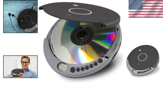 Black Gray Personal CD Player with LCD Display and Stereo Earbuds Included