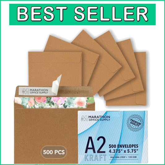 500 Heavy-Duty A2 Kraft Envelopes - Perfect for Invitations, Card Making & More