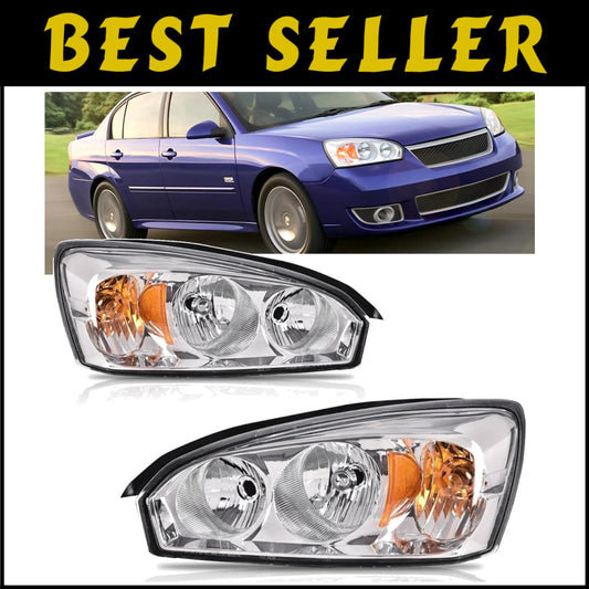 Chrome Headlight Assembly Replacement for 2004-2008 Chevy Malibu Models
