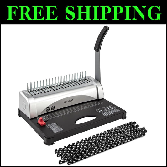 21-Hole Binding Machine with 100 PCS 3/8'' Comb Spines - 450 Sheet Capacity