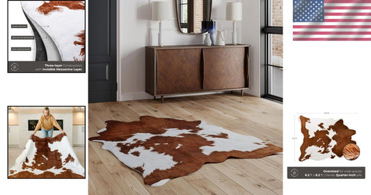 Brown and White Faux Cow Print Area Rug - 6.2ft x 8.2ft for Modern Homes