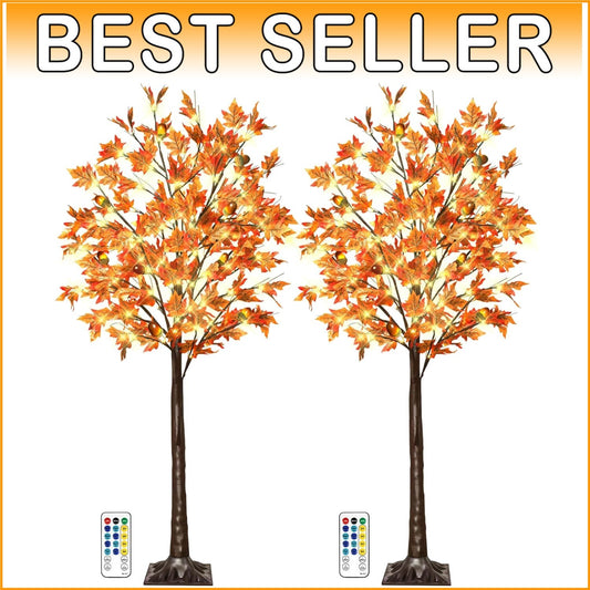 2 Pack 5FT Lighted Maple Trees with 90 LEDs - Perfect Fall & Thanksgiving Decor