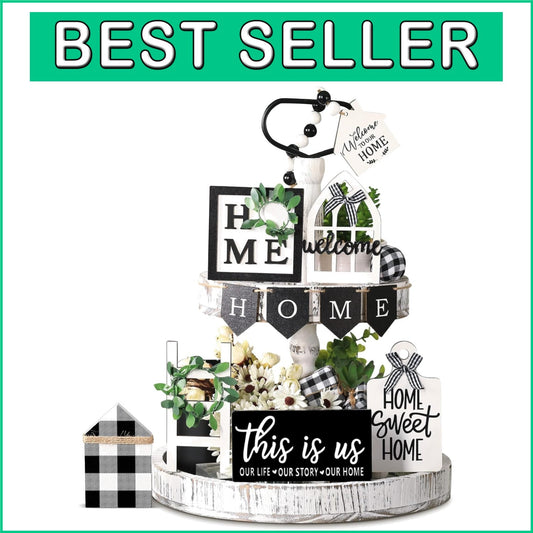 Charming Rustic Wood Tray Decor Set with 11 Signs - Ideal for Housewarming Gifts