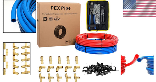 1/2 Inch PEX Plumbing Kit: 2 Rolls, Brass Fittings, Cutter & J-Clamps Included